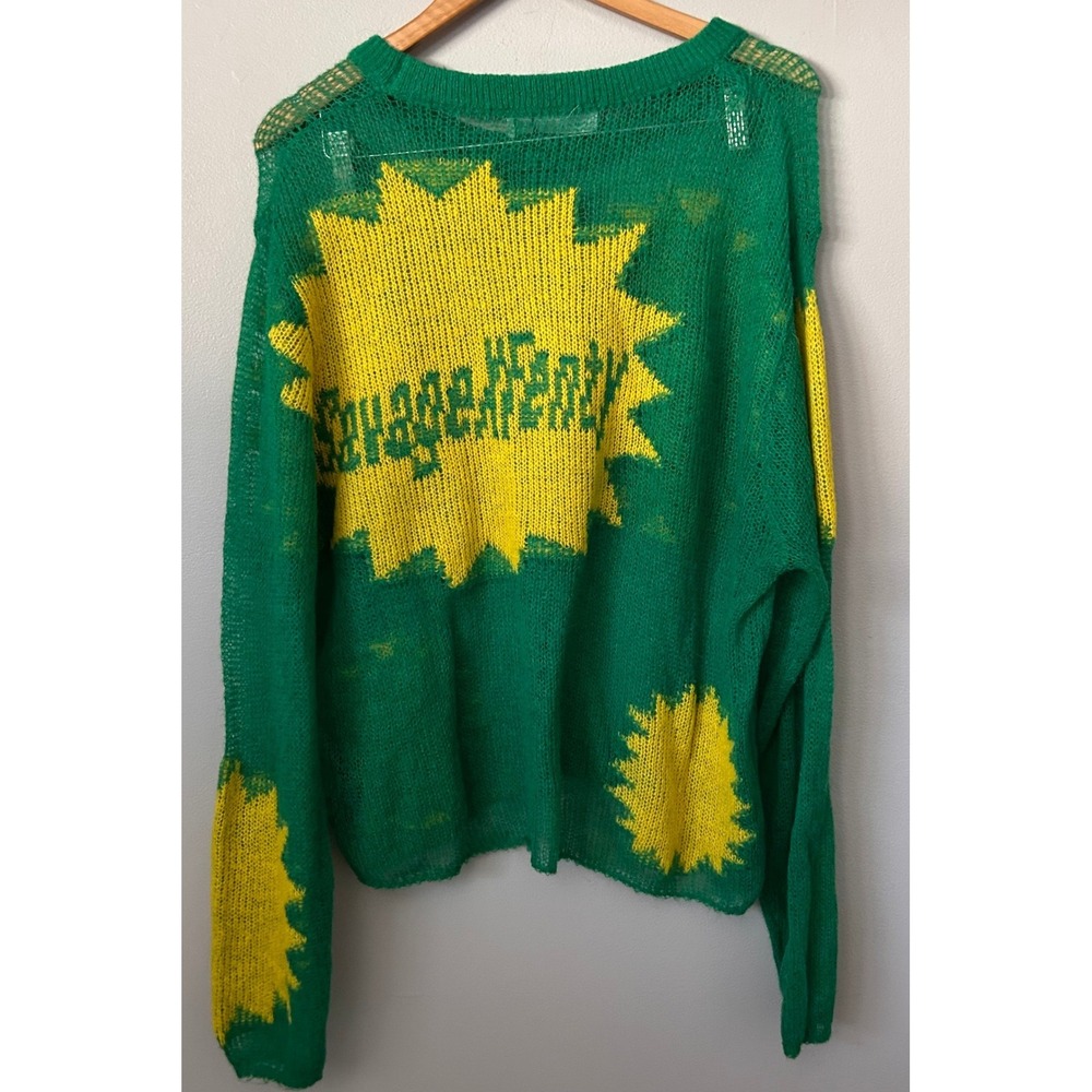Savage X Fenty Rihanna Sweater Womens Large Green Yellow Sunburst Graphic NWT - Picture 2 of 6